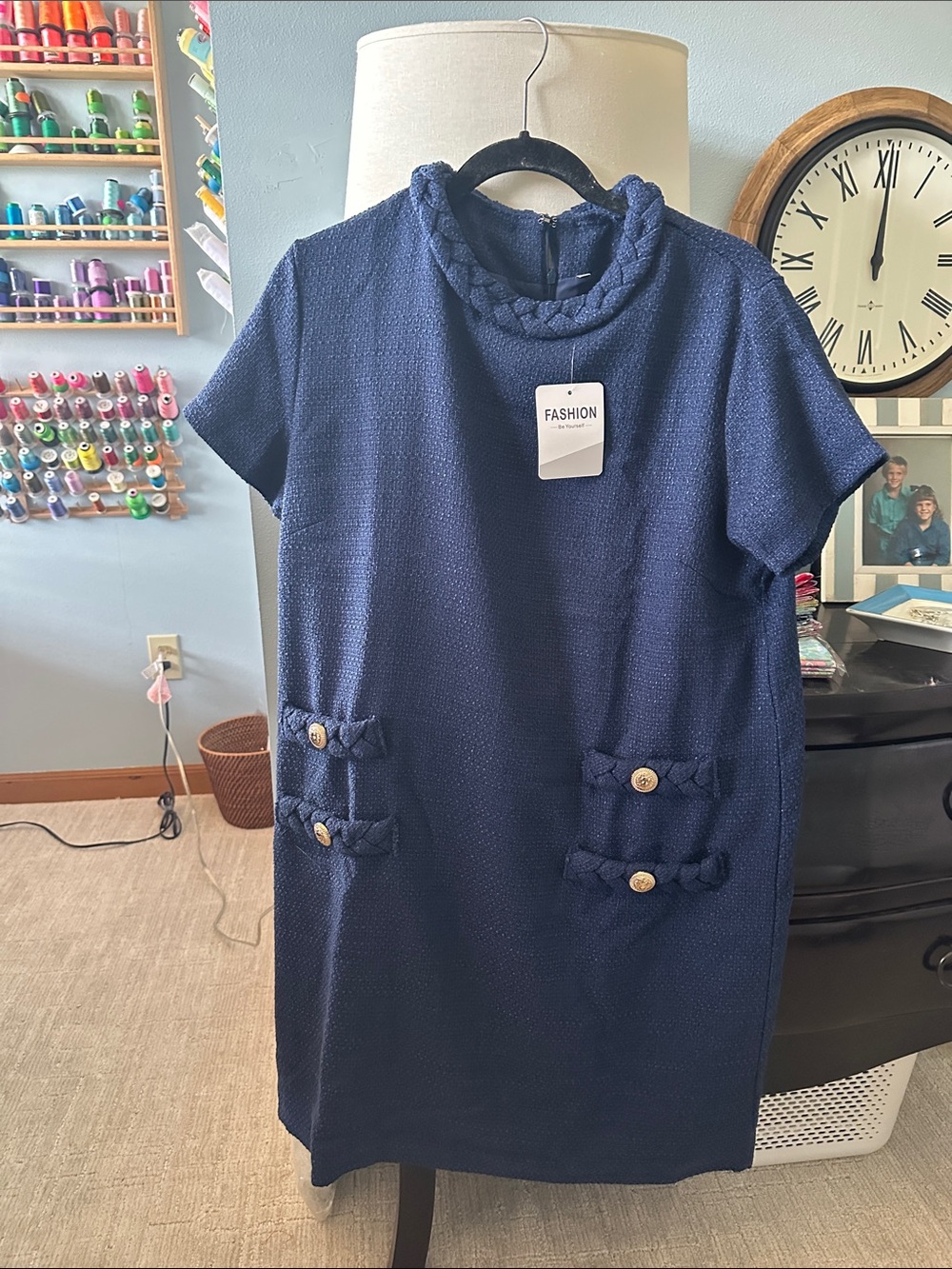 Navy Braided Jackie Kennedy Dress, size large women’s, new with tags